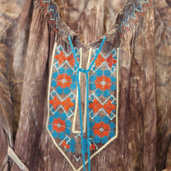 TresKa Boho Mocha Embroidery Top w/Back Tie & Tassels One Size NWT  Cottage Core - Picture 8 of 15